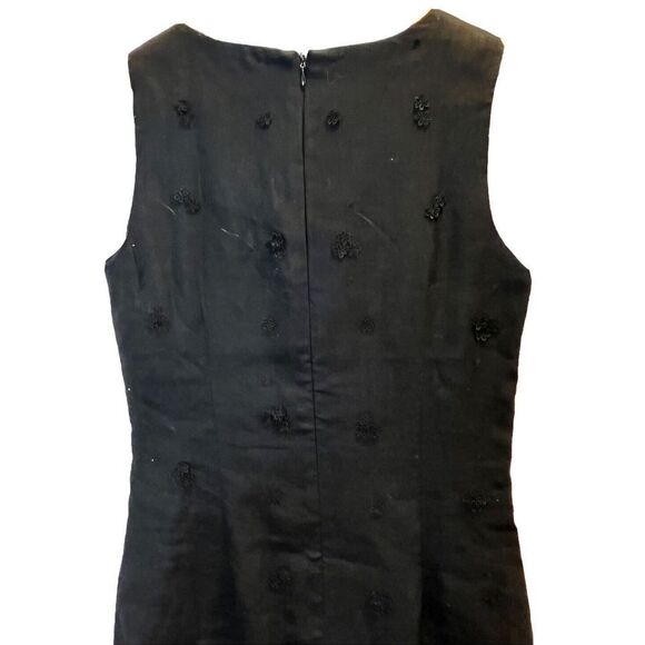 British Khaki Dress Size 4 Black 100% Linen V Neck Lined Knee Length Sheath - Picture 4 of 11